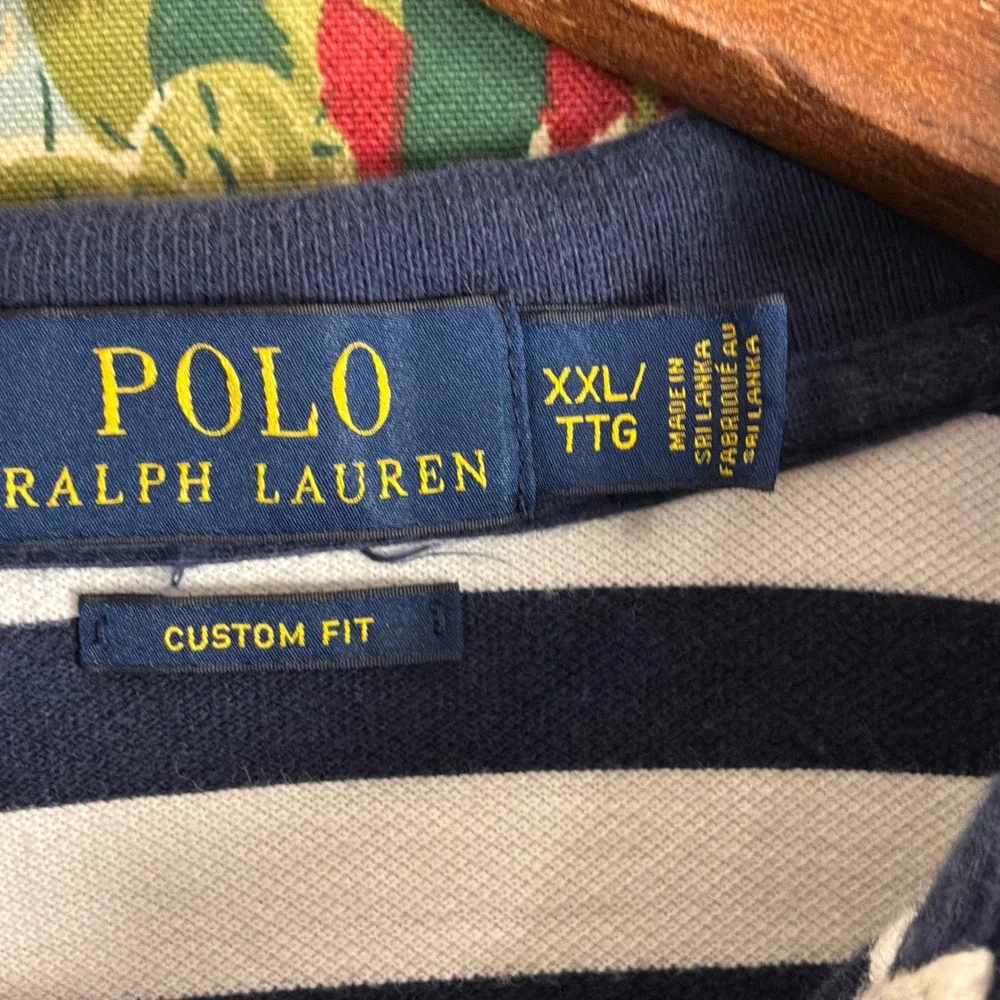 Polo Ralph Lauren Polo Shirt Mens XXL Navy White Good Striped Custom Fit